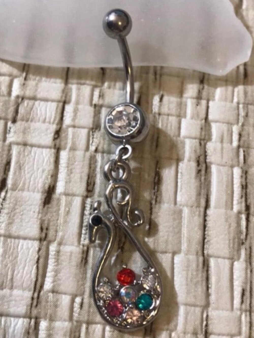Peacock Bird Gem dangle belly button ring navel ring piercing new 14 Gauge